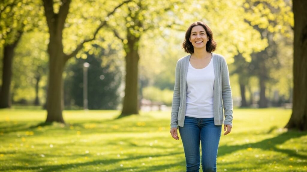 Pessoa sorrindo ao ar livre simbolizando frases curtas e diretas da frase motivacional do dia.