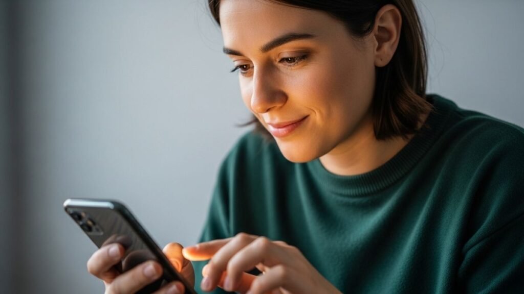 Pessoa pronta para postar frases de amor próprio para status
