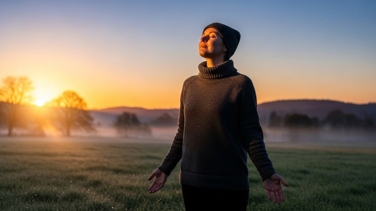 Pessoa olhando para o céu ao amanhecer representando frases de amor de Deus.