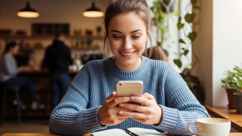 Pessoa compartilhando frases de amor de Deus nas redes sociais.