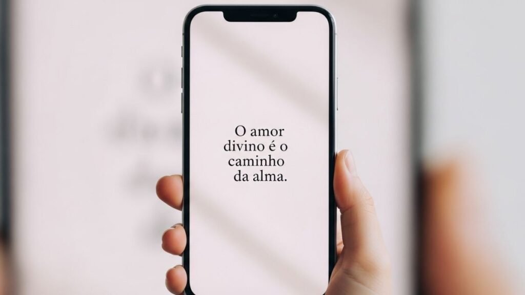 Tela de celular exibindo frases de amor de Deus para status.