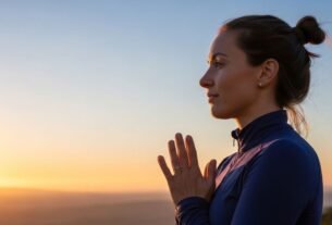 Mulher olhando o nascer do sol com expressão de gratidão representando frases de motivação e gratidão.