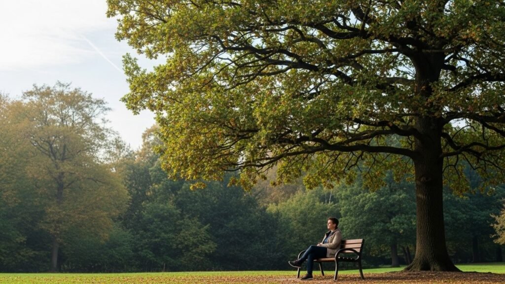 Frases Motivacionais para a Vida que Transformam Pensamentos e Atitudes 3 Pessoa refletindo em um parque sobre frases motivacionais para a vida