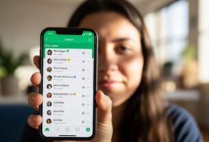 Pessoa usando o celular para escolher frases para um status.