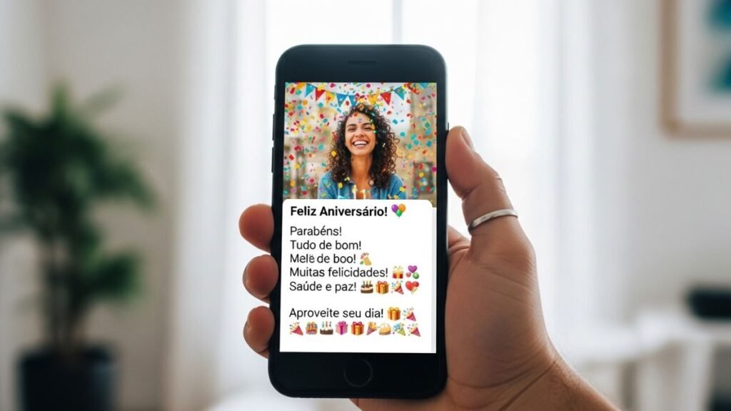 Postagem de mensagem de aniversário nas redes sociais no celular.