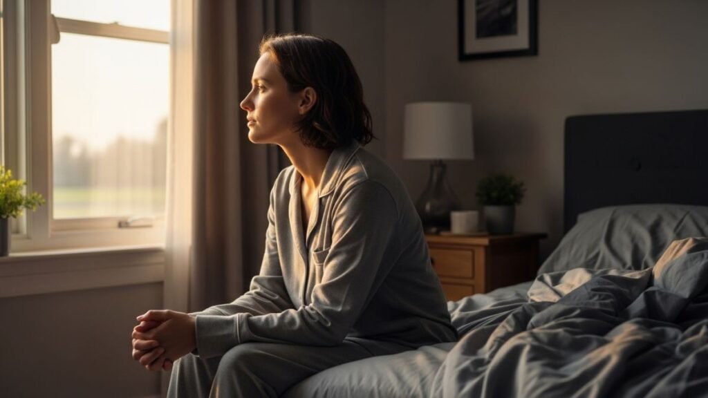 Pessoa refletindo pela manhã após receber mensagem de bom dia emocionante.