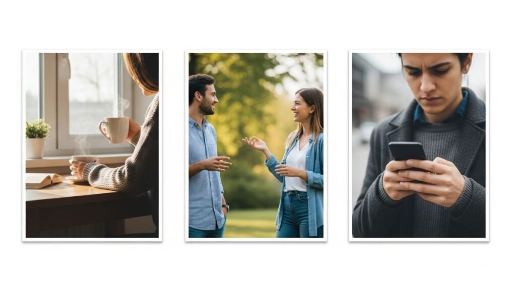 Diferentes momentos mostrando quando usar frases de agradecimento
