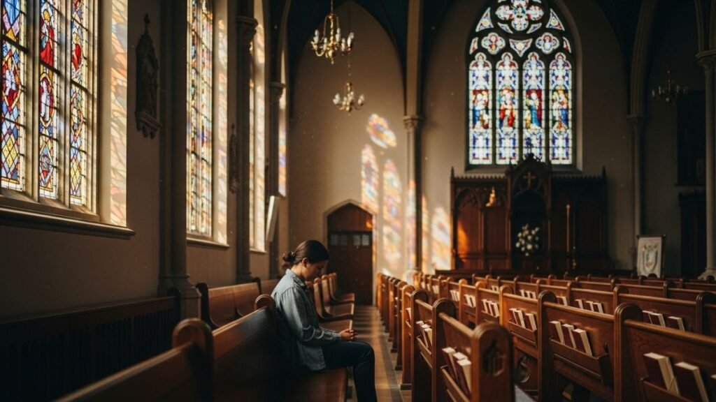 Pessoa em oração representando reflexão sobre frases bíblicas curtas
