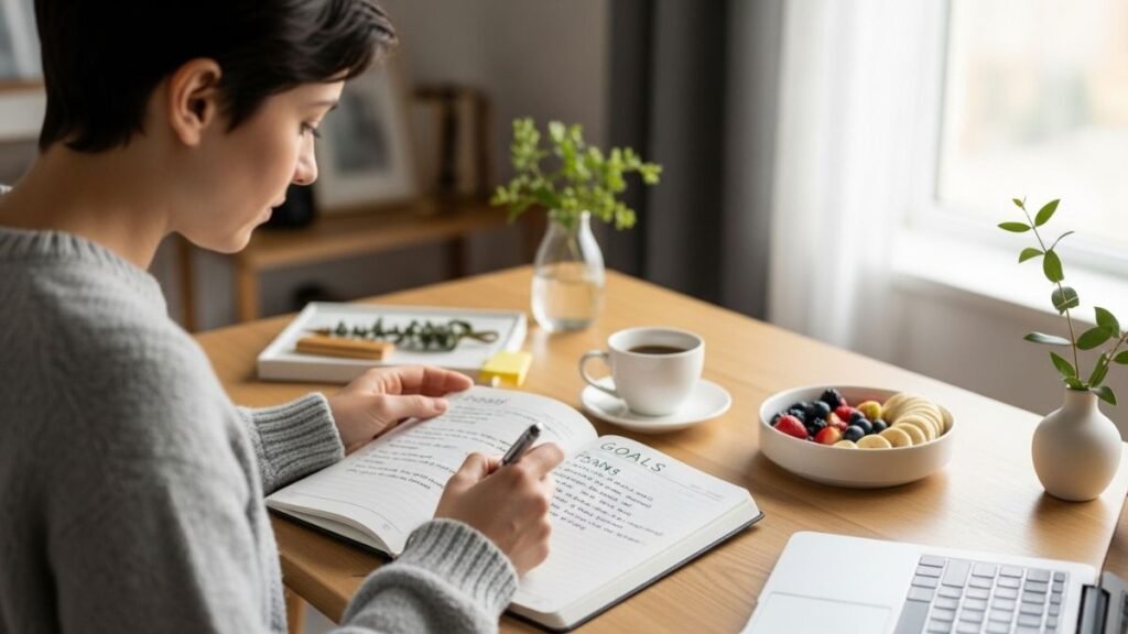 Frases Motivacionais para a Vida que Transformam Pensamentos e Atitudes 5 Pessoa planejando metas com frases motivacionais para a vida