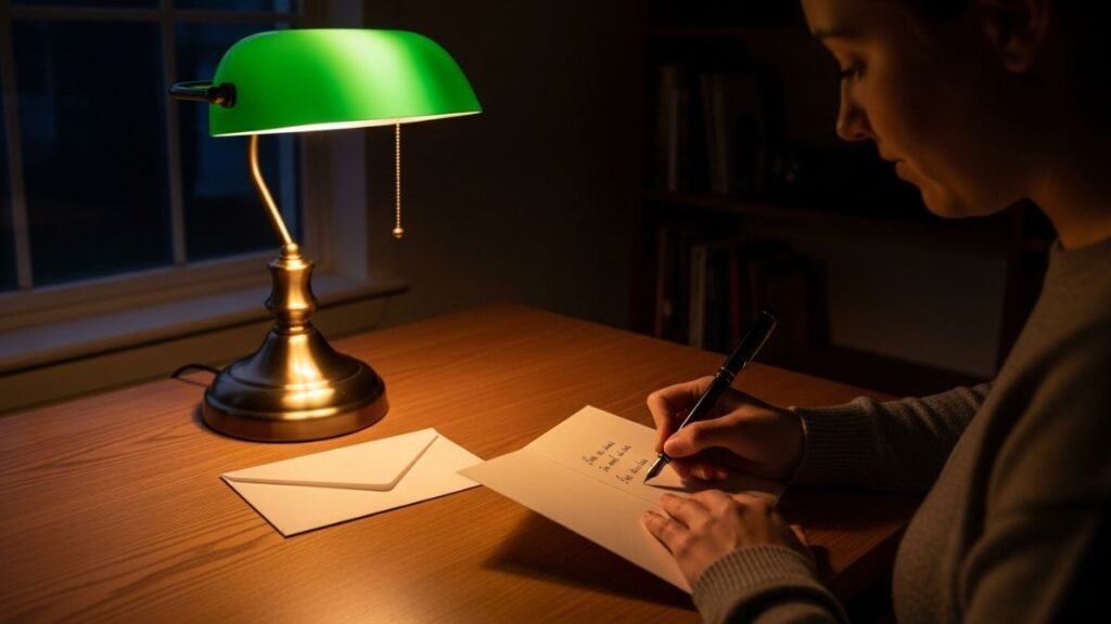 Pessoa escrevendo diferentes estilos de mensagem de boa noite em cartão.