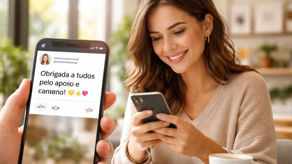 Mensagem de Agradecimento: Palavras para Demonstrar Gratidão 6 Pessoa enviando mensagem de agradecimento nas redes sociais.