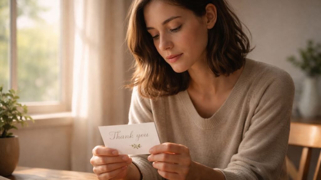 Mensagem de Agradecimento: Palavras para Demonstrar Gratidão 4 Pessoa refletindo após receber uma mensagem de agradecimento.