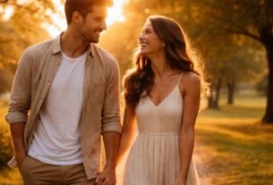 Casal caminhando de mãos dadas representando uma mensagem de amor romântica.