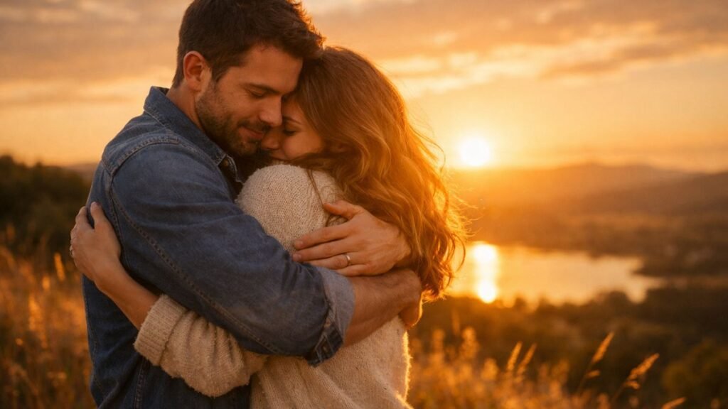 Mensagem de Amor: Palavras Lindas para Declarar Seus Sentimentos 3 Casal se abraçando representando uma mensagem de amor emocionante.