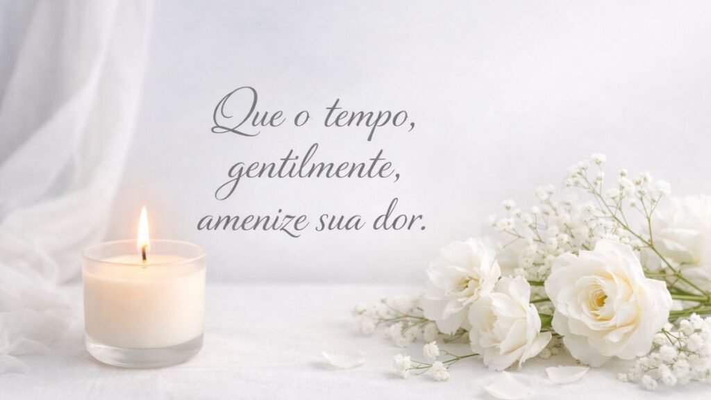 Imagem com texto mensagem de luto em fundo delicado com vela.