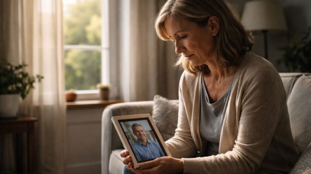 Pessoa refletindo sobre a perda de um ente querido.