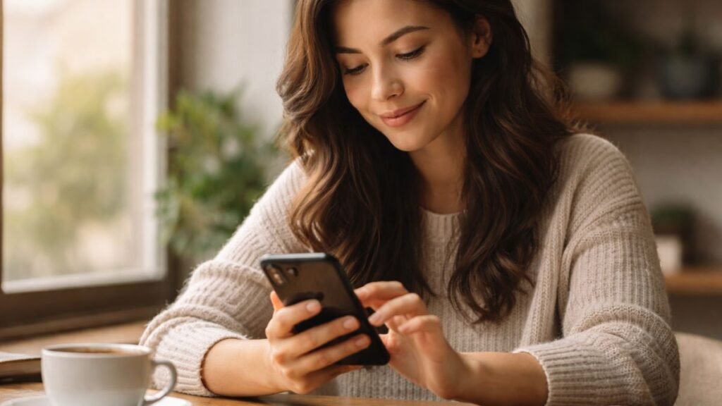 Pessoa escrevendo uma mensagem de motivação no celular.