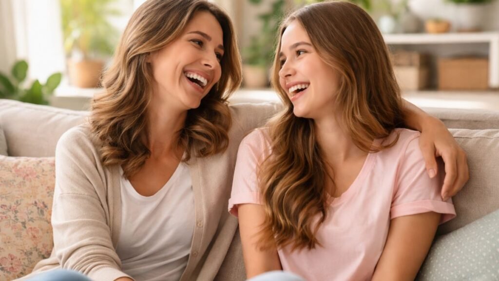 Mãe e filha sorrindo juntas representando carinho e diferentes formas de demonstrar amor