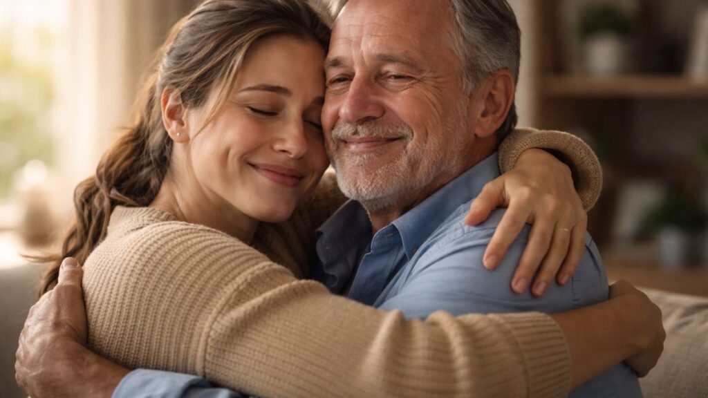 Mensagem para o Dia dos Pais: Frases Emocionantes para Homenagear com Amor 3 Filho abraçando pai emocionado demonstrando amor e gratidão