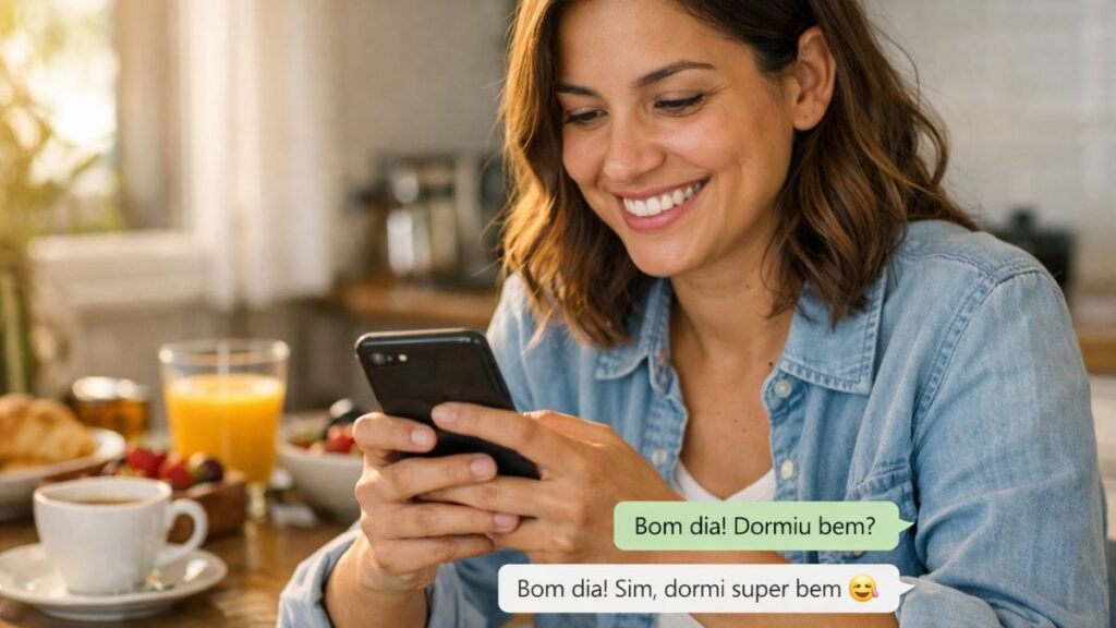 Mensagem para o Dia dos Pais: Frases Emocionantes para Homenagear com Amor 6 Pessoa enviando mensagem de Dia dos Pais pelo celular pela manhã