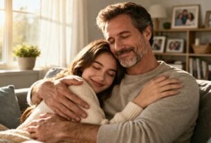 Pai abraçando filho com carinho em um momento especial de Dia dos Pais