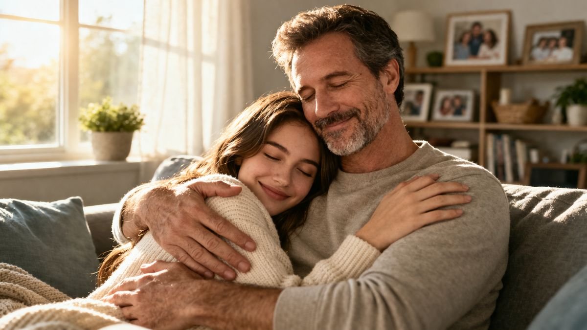 Mensagem para o Dia dos Pais: Frases Emocionantes para Homenagear com Amor 1 Pai abraçando filho com carinho em um momento especial de Dia dos Pais