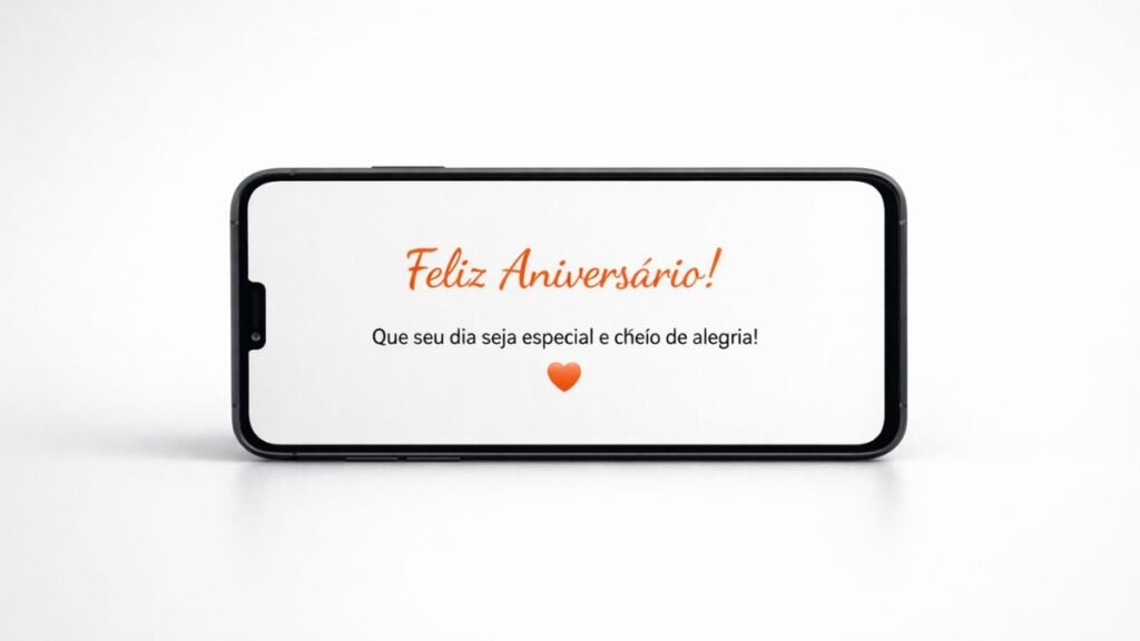 Celular mostrando mensagem curta de aniversário simples
