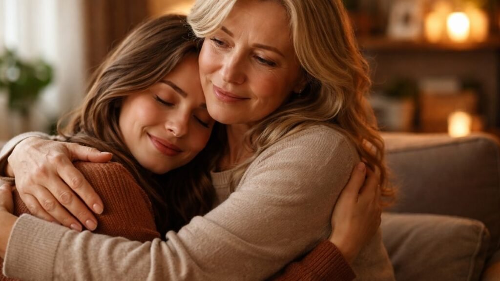 Mensagem para Mãe: Frases Lindas para Emocionar e Demonstrar Amor 3 Abraço emocionante entre mãe e filha representando mensagem para mãe