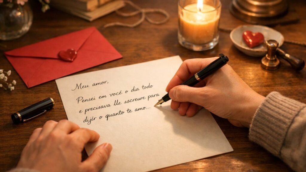 Mensagem para o Dia dos Namorados: Frases Românticas para Declarar Seu Amor 4 Pessoa escrevendo mensagem para o dia dos namorados em carta