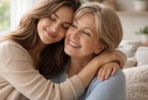 Filha abraçando a mãe com carinho representando mensagem para mãe