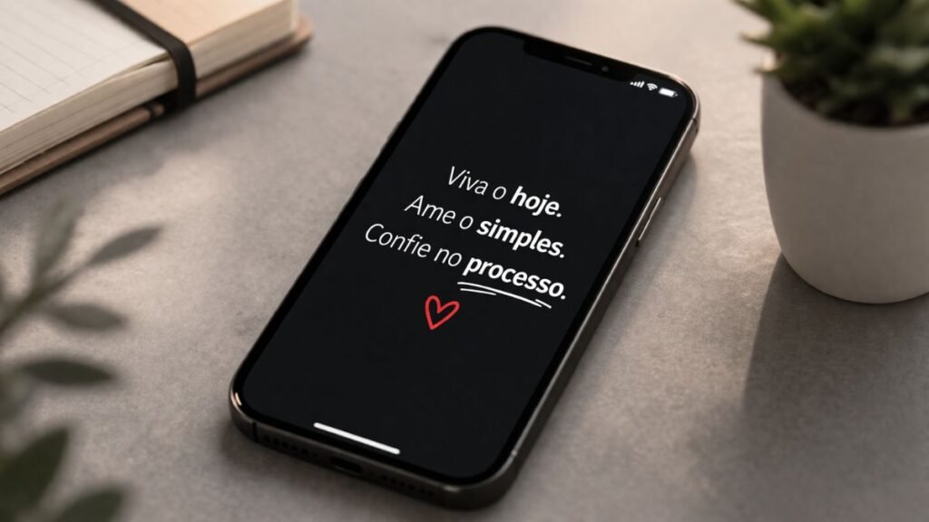 Celular exibindo mensagem para status curta e impactante